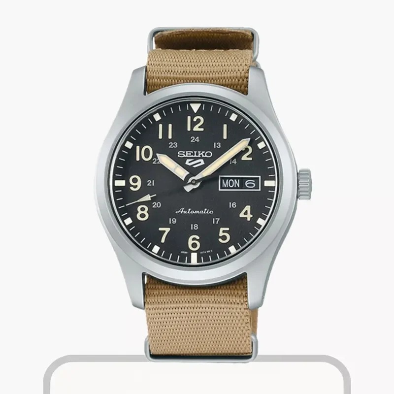 Seiko 5 Sports Military-Inspired Field Black Dial Watch- SRPG35